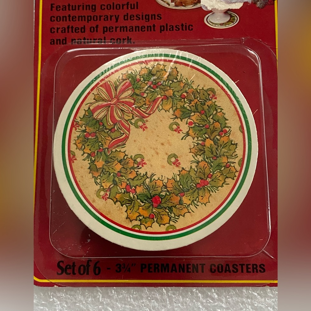 Conimar Set of 6 New HOLIDAY COASTERS Christmas Wreath - Vintage Decor